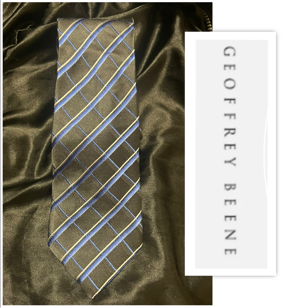 Geoffrey Beene Plaid Grid Silk Necktie